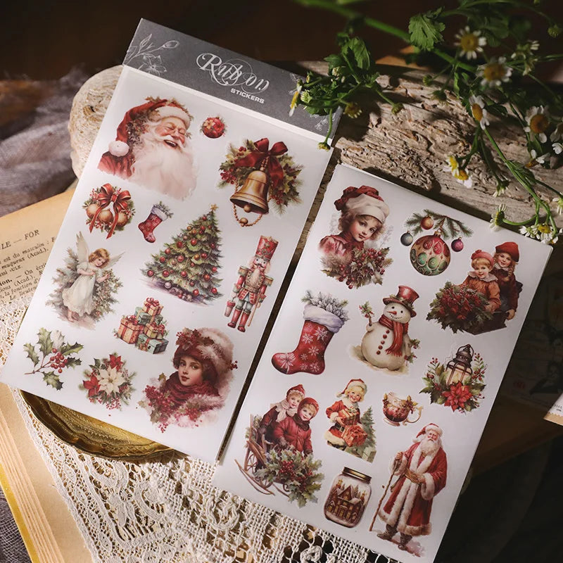 2 Sheet Vintage Christmas Snowman RUB ON Transfer Stickers Junk Journal DIY Scrapbooking