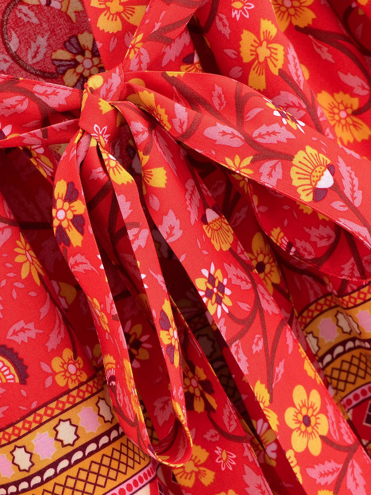 Red Flower Boho Cover Up Kimono