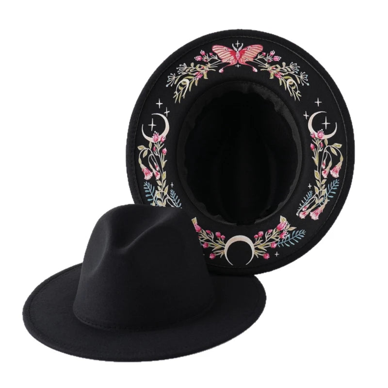 Witchy Vibes Floral and Butterfly Print Wide Brim Hat