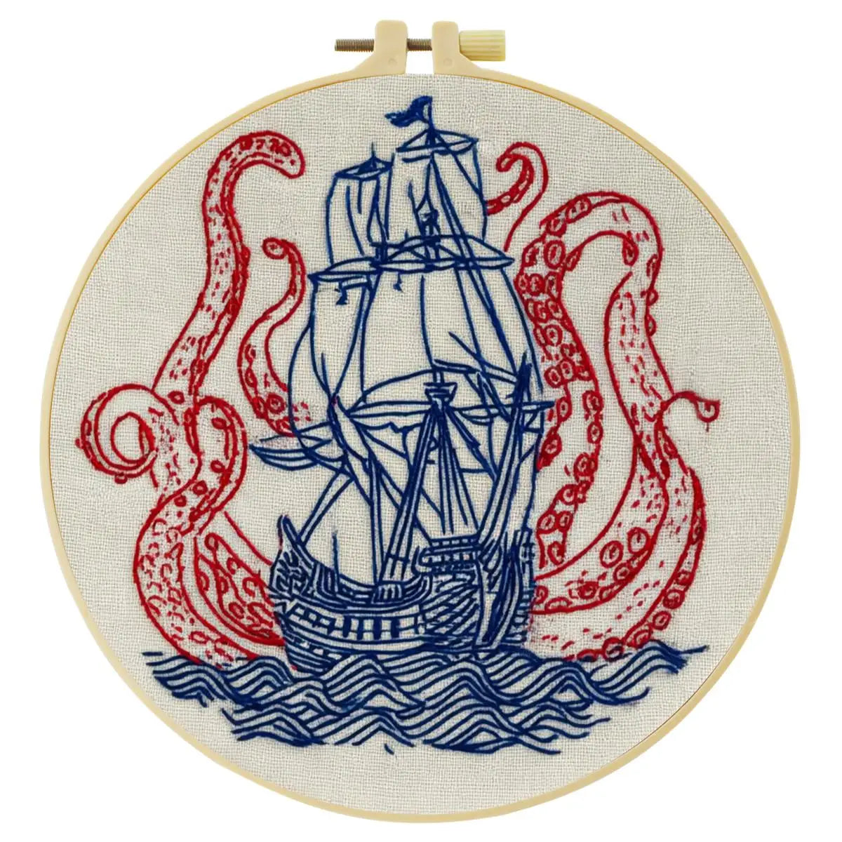 Kraken and Ship DIY Embroidery Kit for Beginners