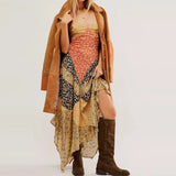 Estrella's Asymmetrical Patchwork Scarf Dress Backless Tie-Up Summer Dress