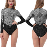 Mandala Printed Long Sleeve Swimwear One-piece Surfing Swimsuit