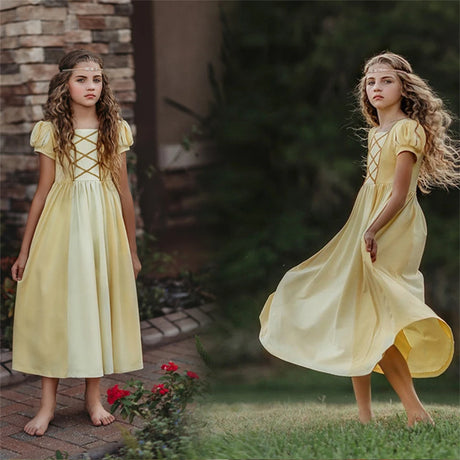 Soft Princess Dress for Girls Kids Halloween Cosplay Belle Cinderella Aurora Melinda Snow White Costume