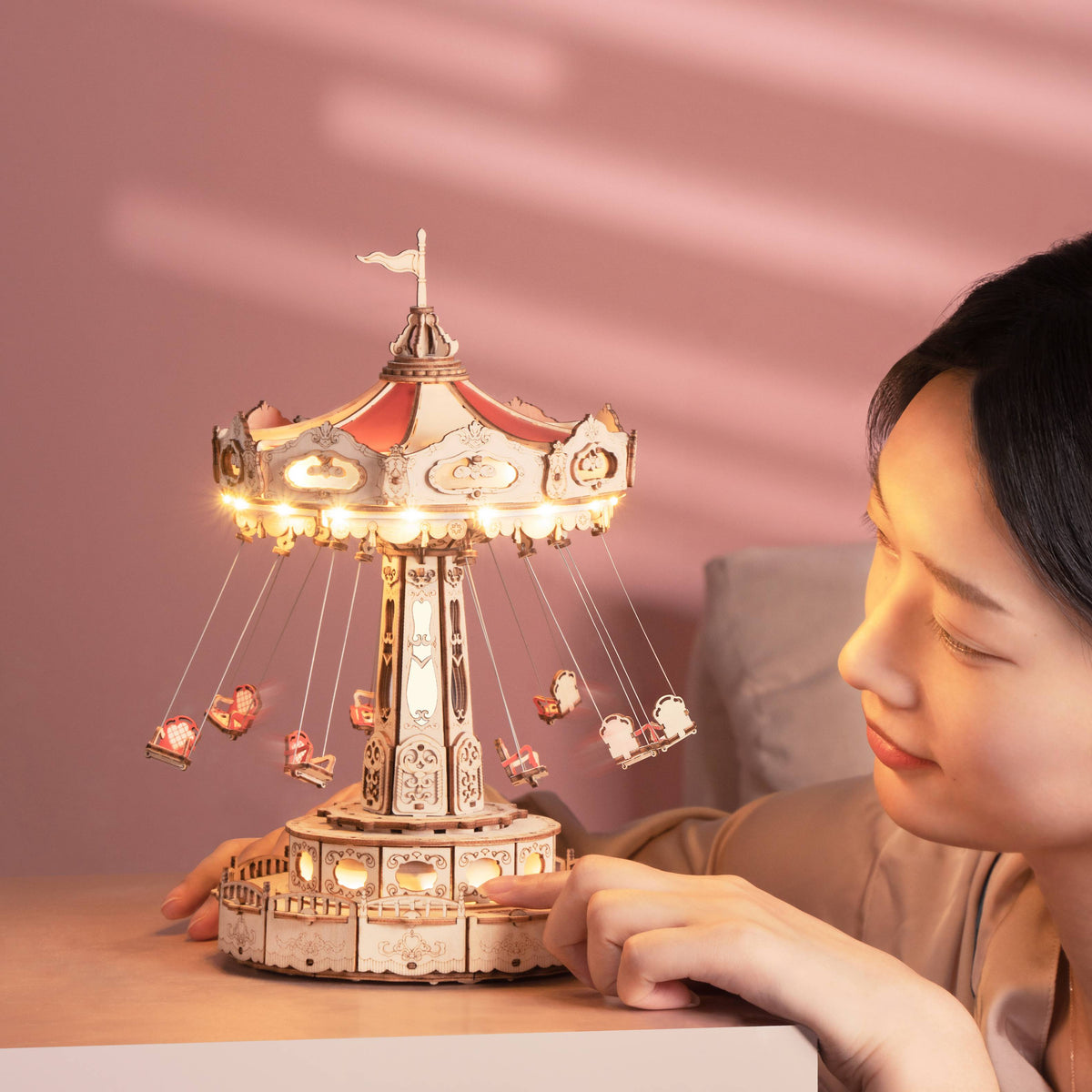 Swing Ride Music Box Amusement Park Series DIY 3D Wooden Model Kit Puzzle
