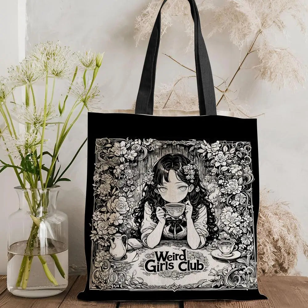W-Weird G-Girls Club Storage Bags Double-Sided Print Canvas Tote Bag Large Capacity Shopping Bag