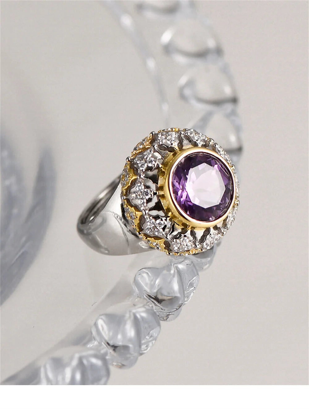 The Eye of Joy S925 Sterling Silver Ring Natural Amethyst Zircon