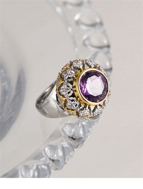 The Eye of Joy S925 Sterling Silver Ring Natural Amethyst Zircon