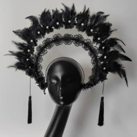 Black Feather Halo Crown Stage Performance Headpiece