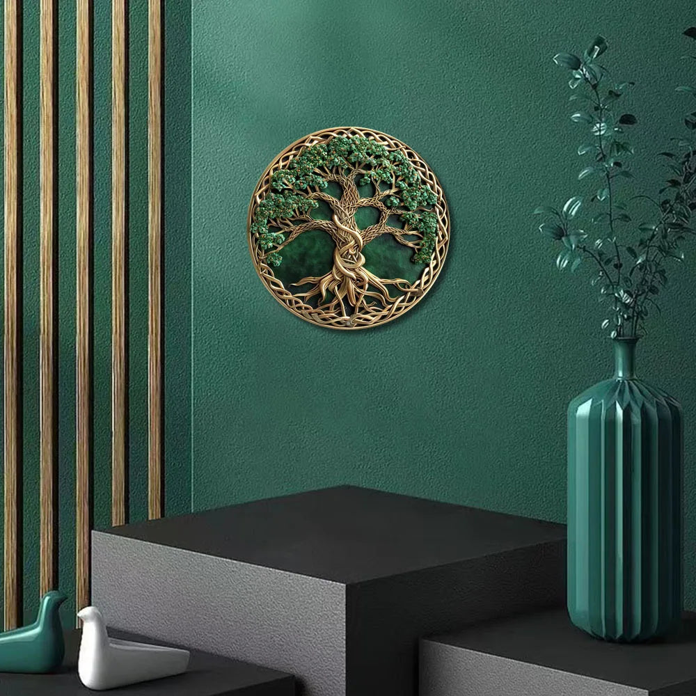 Magical Tree of Life Celtic Art 2D Printed Circular Metal Decorative Sign
