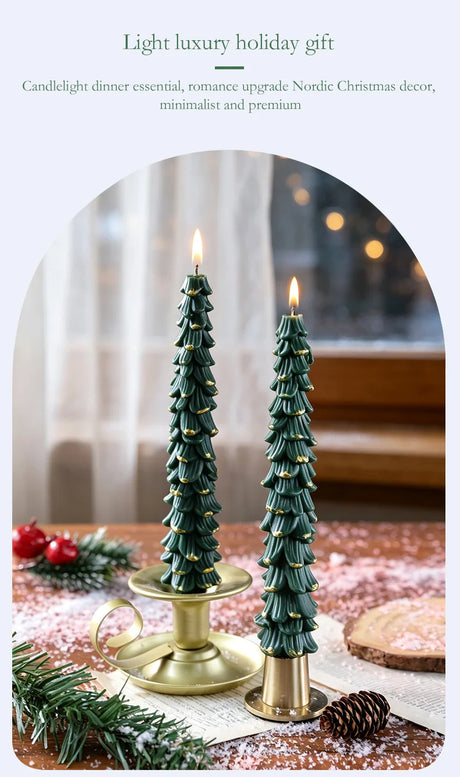 Christmas Tree Taper Candle Pine Tree Candlestick Xmas Dinner Table Decor