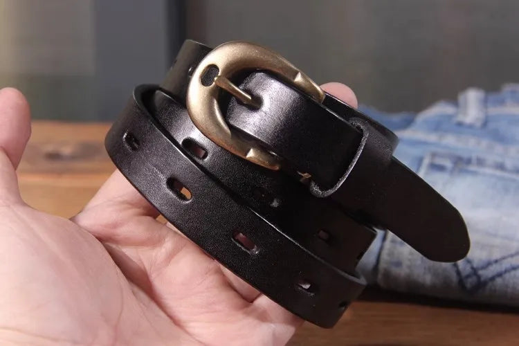 Maggy's Genuine Leather Women's Belt Pure Copper Button