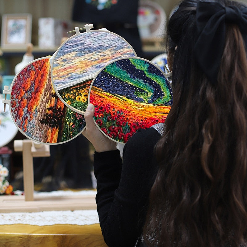 DIY Floral Landscapes Beginner Embroidery Set With Hoop DIY Craft Kits