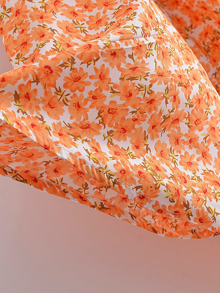 Tangerine Boho Floral Kimono Wrap Top