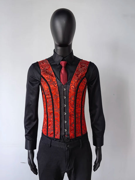 Vintage Circus Men's Boned Waistcoat Corset Vest Lace Up Burlesque Performance Stage Costume