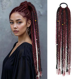 24" Beaded Boho Braided Ponytail Extension Viking Ties Dreadlock Synthetic Hairpiece