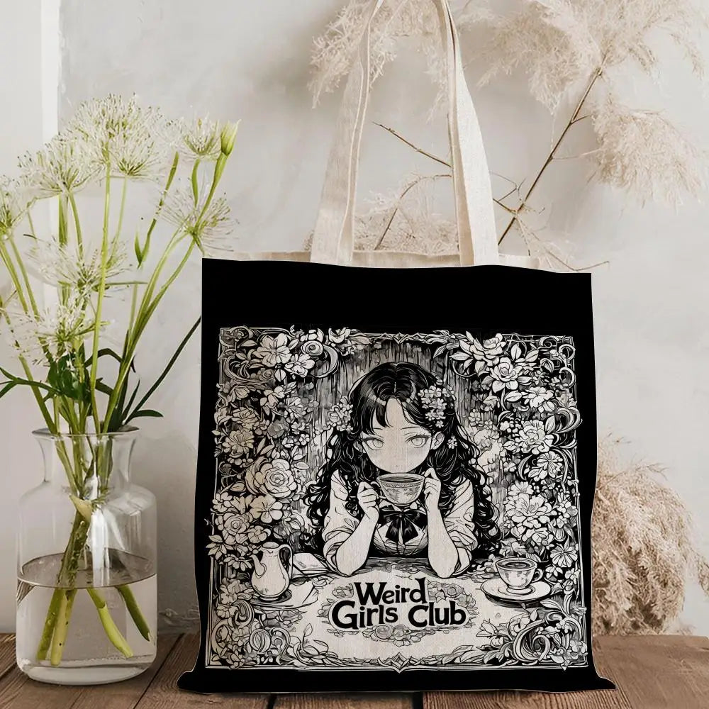 W-Weird G-Girls Club Storage Bags Double-Sided Print Canvas Tote Bag Large Capacity Shopping Bag