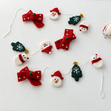 180cm Wool Felt Christmas Garland Handmade Snowman Reindeer Pom Pom Banner for Xmas Tree Wall Mantel Decor