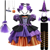 Halloween Bat Cosplay Purple Orange Witch Dress for Girls Children's Costumes