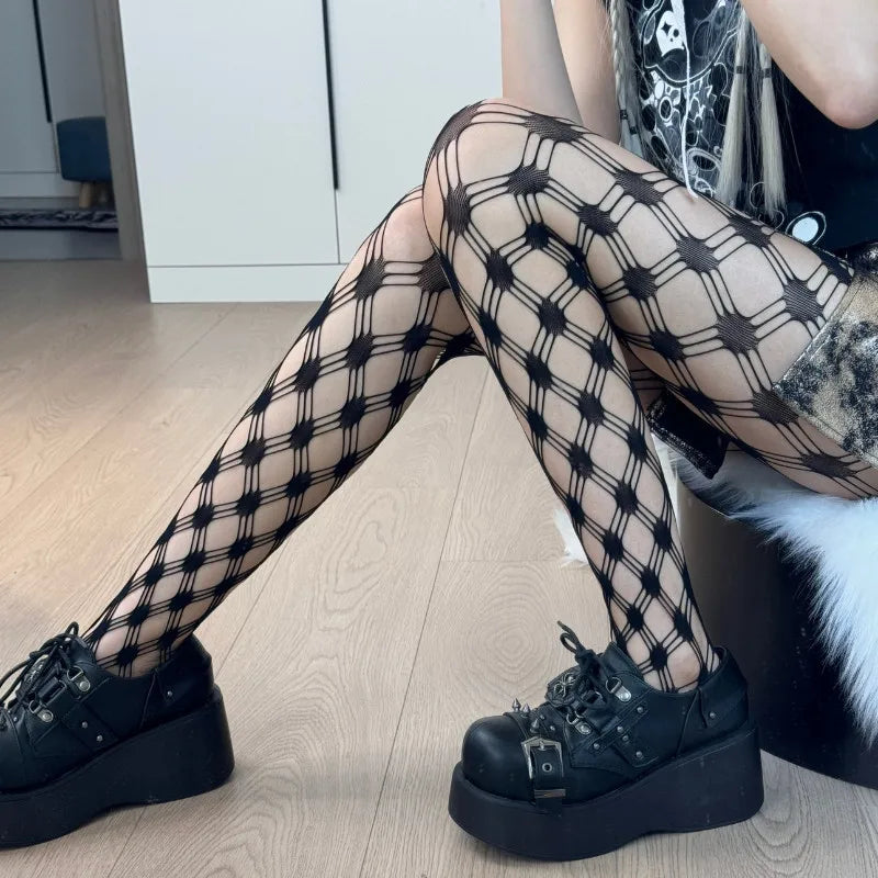 Diamond Check Fishnet Tights Pantyhose