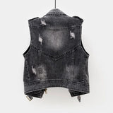 Black Denim Sleeveless Jacket Grunge Ripped Vest