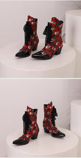 Skull Flower Lace Laces Ankle Boots