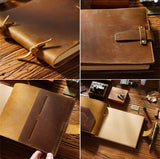 Stitched Genuine Leather Notebook 6 Colours Handmade Journal with Lock Blank Kraft Paper 200 Pages Sketchbook