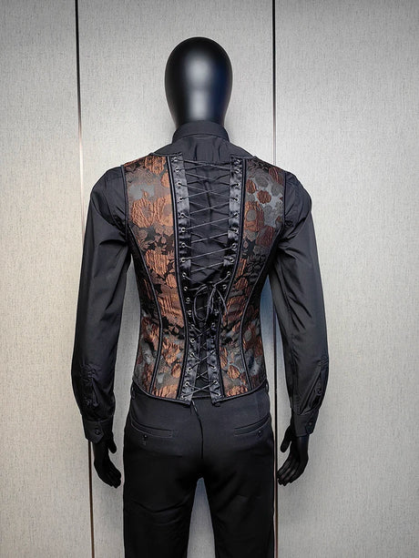 Vintage Circus Men's Boned Waistcoat Corset Vest Lace Up Burlesque Performance Stage Costume