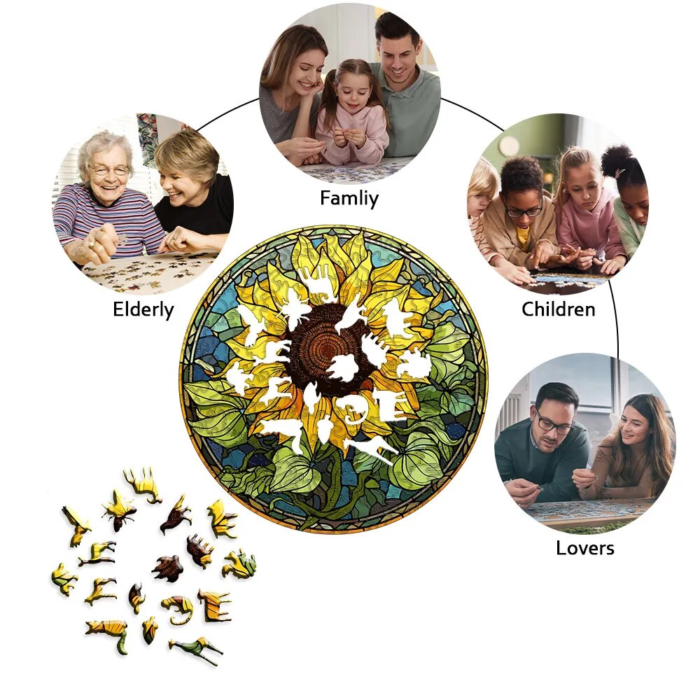 Golden Sunflower Wooden Jigsaw Puzzle