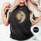 Mystical Sun and Moon Face T-Shirt Vintage Celestial