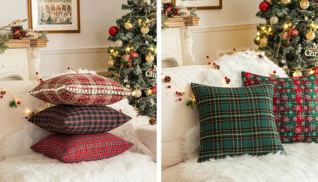 Christmas Plaid Cushion Pillow Covers Plush Pillows for Couch Sofa Living Room Decoration Nordic Home Decor