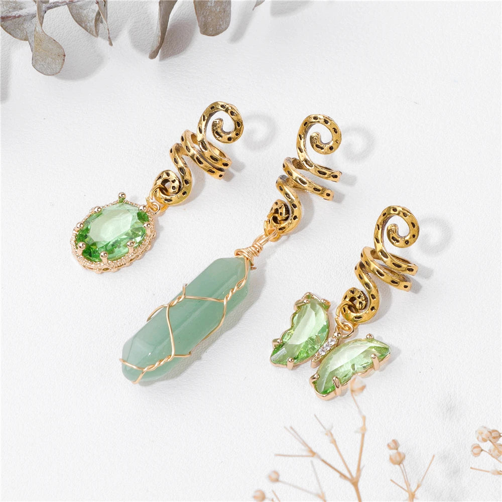 Crystal Braid Jewellery Hair Clips 3pcs/Set Natural Stones
