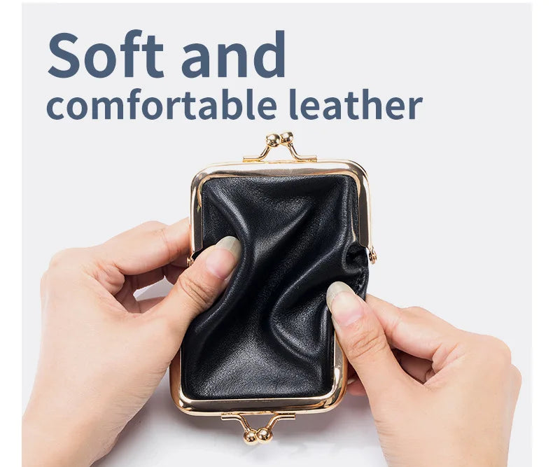 Genuine Leather Double Clamp Coin Purse Small Wallet Bag Pouch