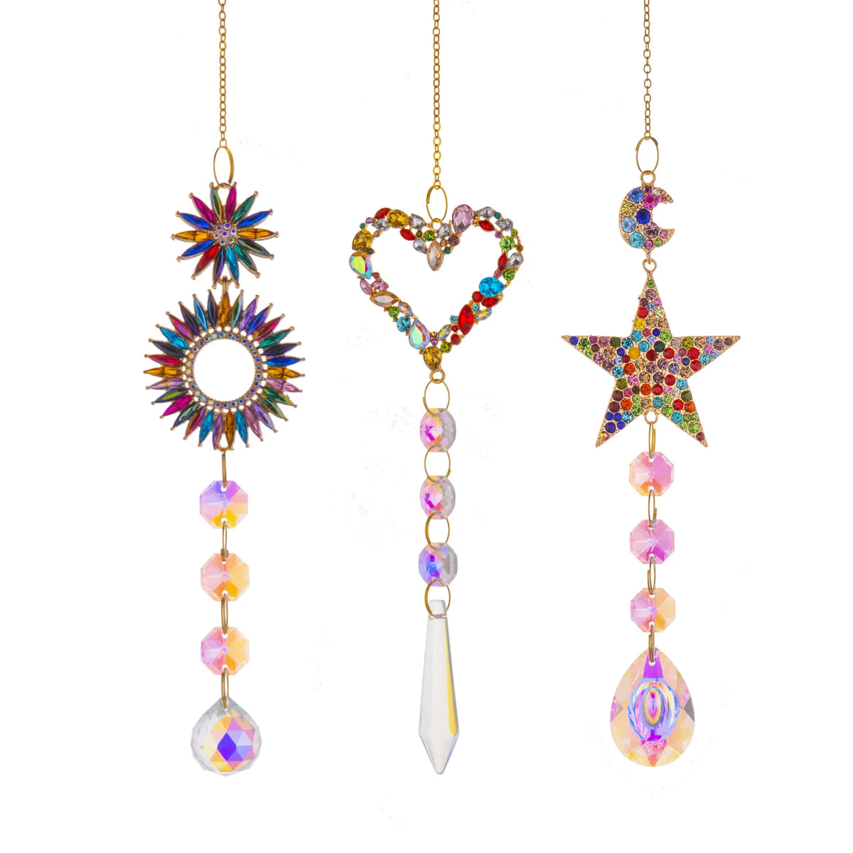 Star, Sun, Heart Crystal Sun Catchers Hanging Rainbow Prisms