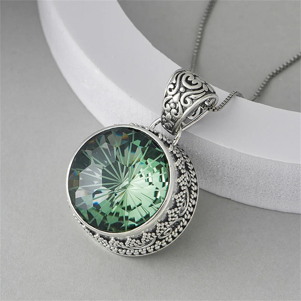 The Abyss Portal Key S925 Sterling Silver Pendants Tangent Plane Green Crystal