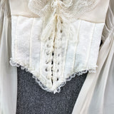 French Court Blouse Chiffon Lace Lace-up Top