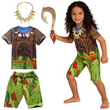 Maui Kids Cosplay 2Pcs Print Moana Boys Swimsuits Top and Shorts Children's Swimwear Book Week Costumes