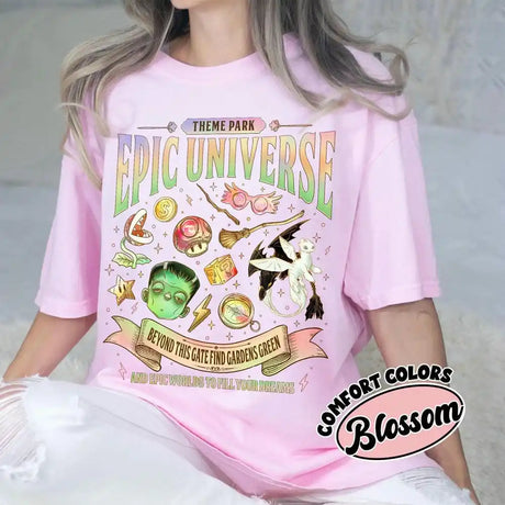 Epic Universe Unisex Tee Cotton T-Shirt Fantasy Family Theme Park Trip Orlando Park