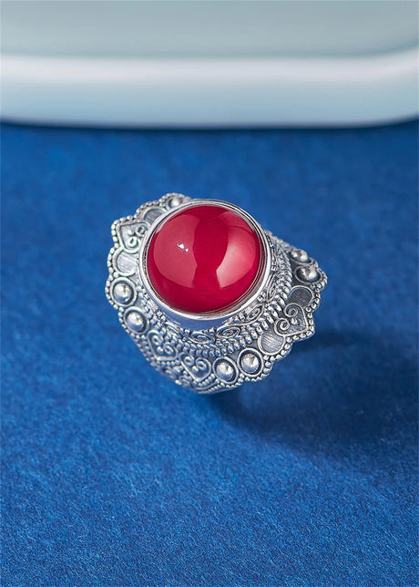 The Sage One's S925 Sterling Silver Rings Ancient Emboss Pattern Corundum
