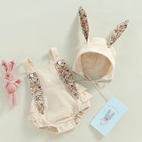 Baby Bunny Romper Rabbit Ears Overalls Bodysuit Playsuits Easter Day Outfit Costume with Hat