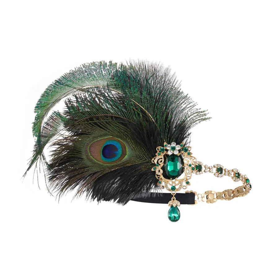1920s Flapper Peacock Feather Headband Roaring 20s Great Gatsby Hair Accessories