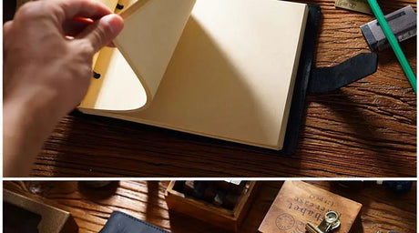 Stitched Genuine Leather Notebook 6 Colours Handmade Journal with Lock Blank Kraft Paper 200 Pages Sketchbook