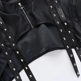 Women's Punk Crop Jacket PU Leather Cosplay Jacket Rivet Strap Gothic Streetwear Top