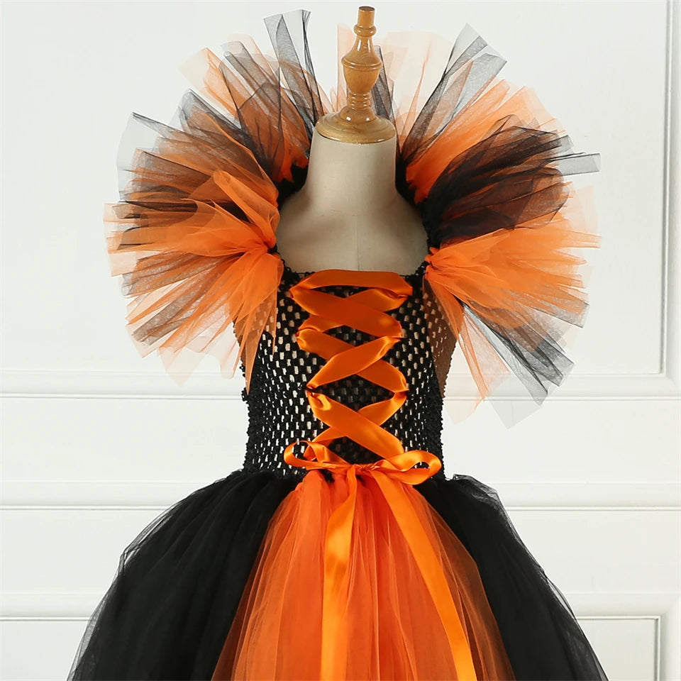 Girls Witch Ghost Vampire Halloween Costume Fluffy Tulle Dress