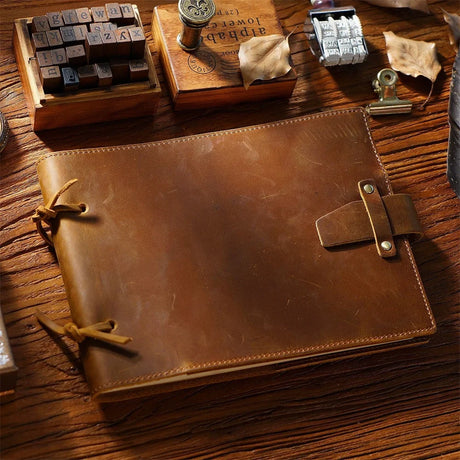 Stitched Genuine Leather Notebook 6 Colours Handmade Journal with Lock Blank Kraft Paper 200 Pages Sketchbook