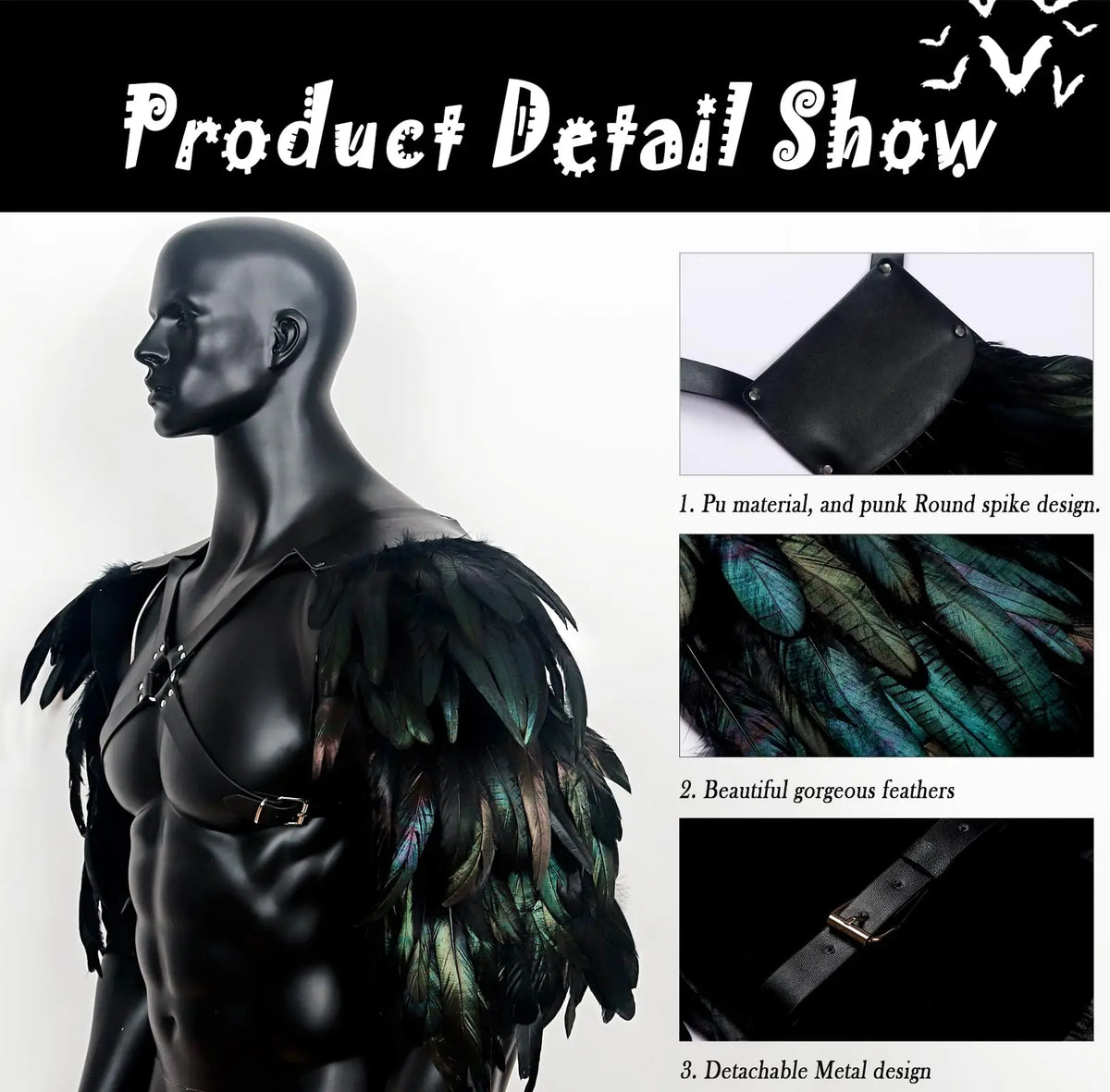 Feather Double Shoulder Armours Costume Guard Harness Halloween Cosplay