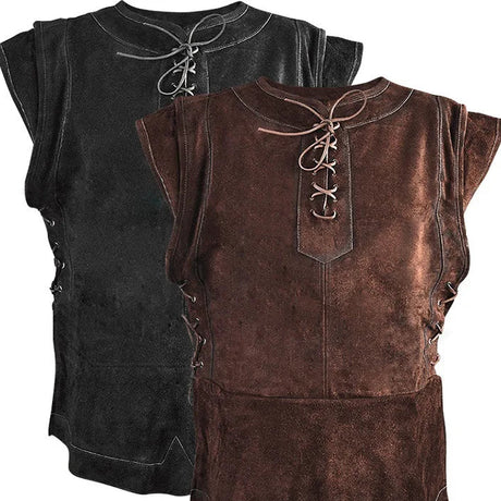 Men's Medieval Faux Suede Vest Sleeveless Shirt Vikings Cosplay Archer Costume