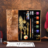 Golden Feather Quill Pens Set Dip Fountain Pens Ink Stationery Writing Gift Box Sets