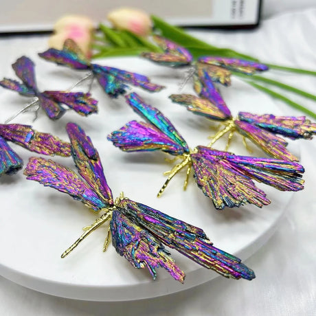 One Natural Tourmaline Electroplated Dragonfly Home Decor