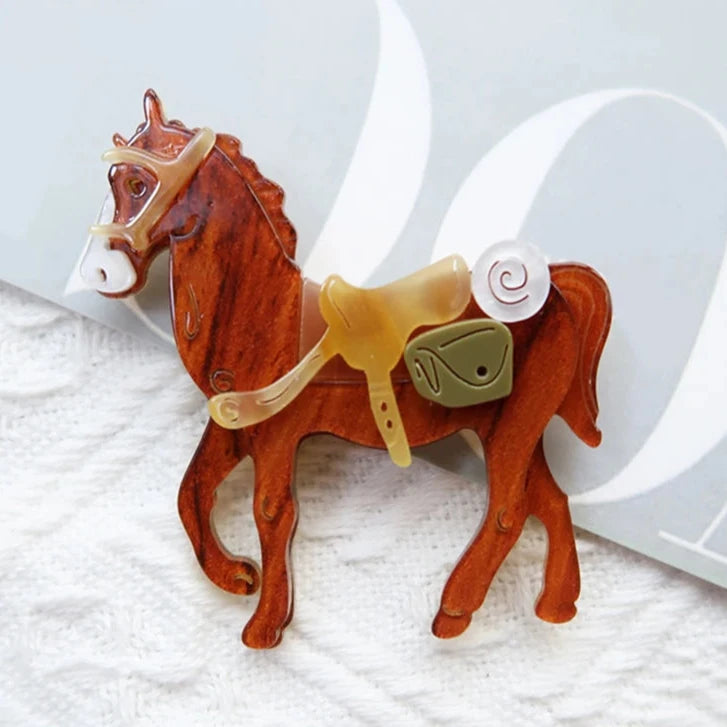 Gee Gee Brown Horse Acrylic Brooch