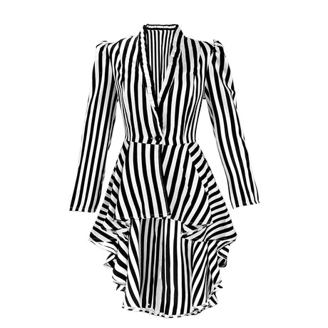 Womens Circus Ringmaster Lion Tamer Cosplay Costume Steampunk Victorian Irregular BW Stripes Coat